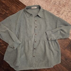 Green Corduroy Button-Up Shirt